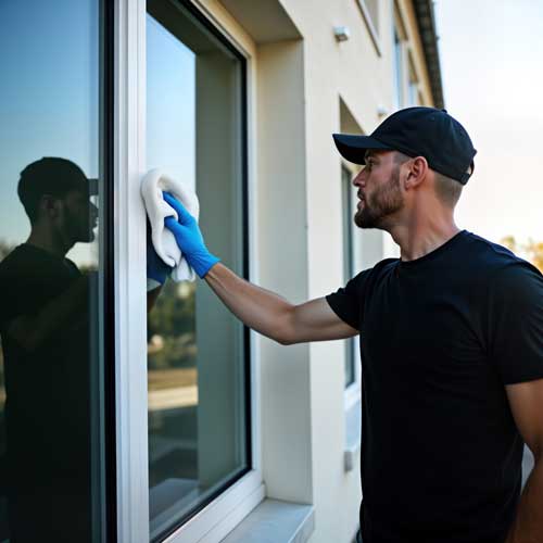 home with working applying tinted windows