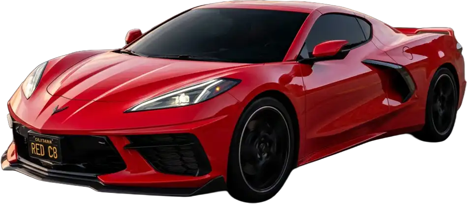 Red c8 corvette with tinted windows